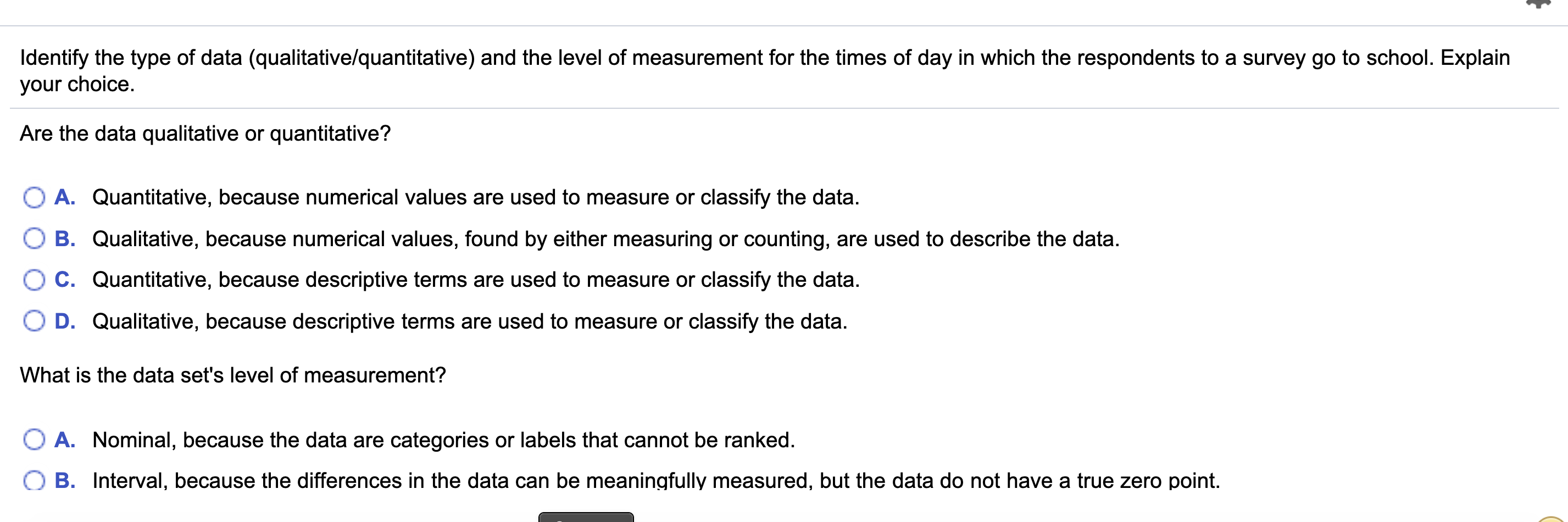 Solved Identify the type of data (qualitative/quantitative) | Chegg.com