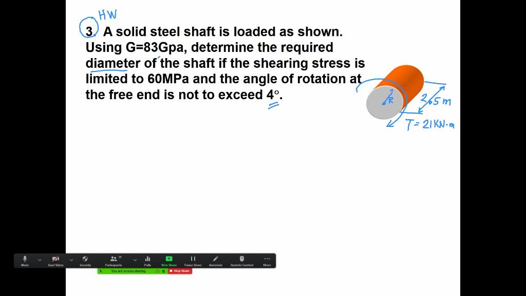 Solved HW 3 A solid steel shaft is loaded as shown. Using | Chegg.com