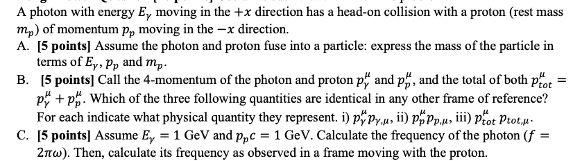 Solved A photon with energy E, moving in the +x direction | Chegg.com
