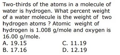 Solved Two-thirds of the atoms in a molecule of water is | Chegg.com