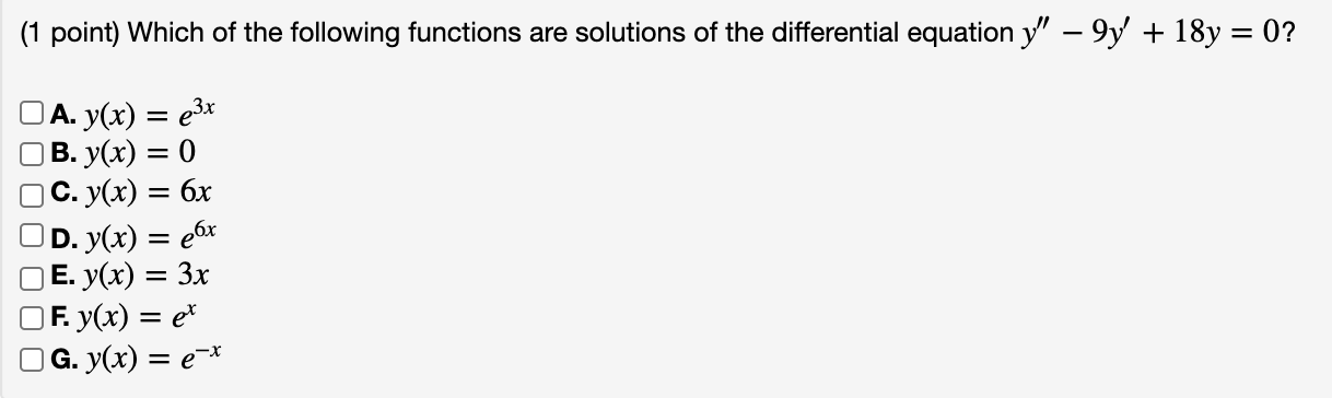 Solved (1 point) Match the following equations with their | Chegg.com