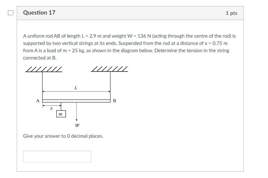 Solved Question 17 1 Pts A Uniform Rod AB Of Length L = 2.9 | Chegg.com