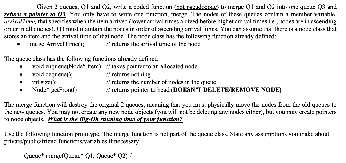 Solved Given 2 queues, Q1 and Q2, write a coded function | Chegg.com