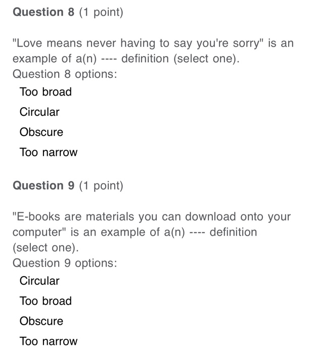 Solved Question 8 1 Point Love Means Never Having To Say Chegg Com