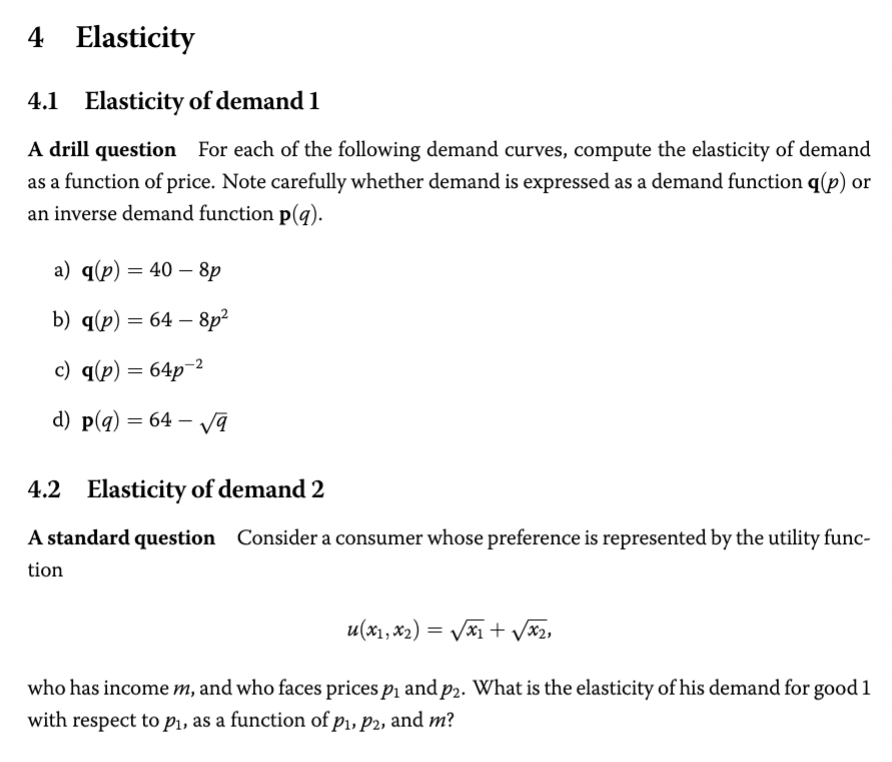 Solved 4.1 Elasticity of demand 1 A drill question For each | Chegg.com