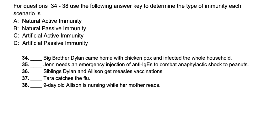 Solved For questions 34 - 38 use the following answer key to | Chegg.com