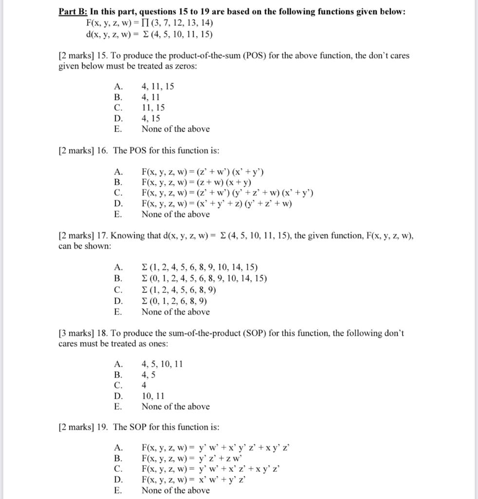 Solved Part B: In this part, questions 15 to 19 are based on | Chegg.com