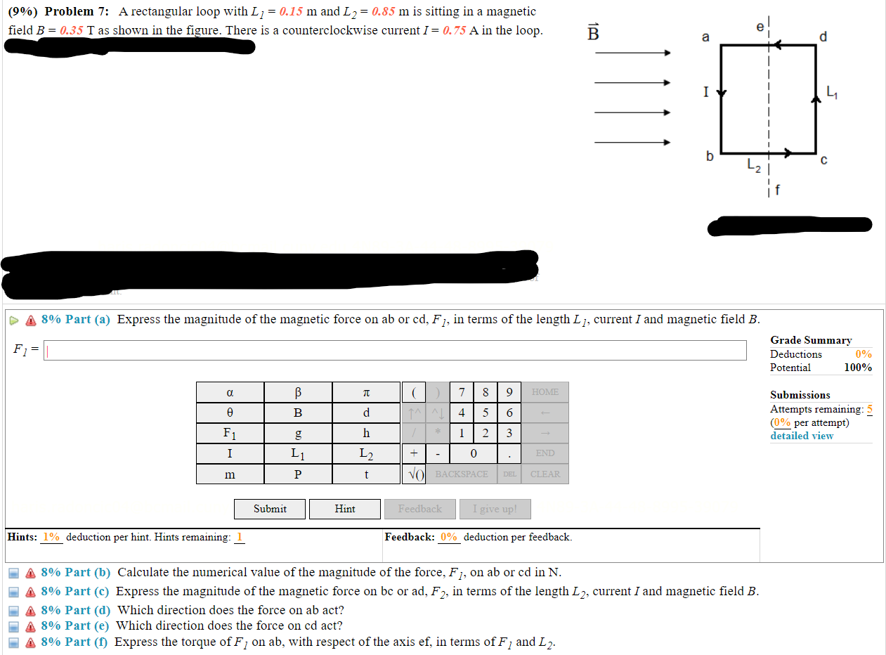 Solved (9\%) Problem 7: A Rectangular Loop With L1=0.15 M | Chegg.com