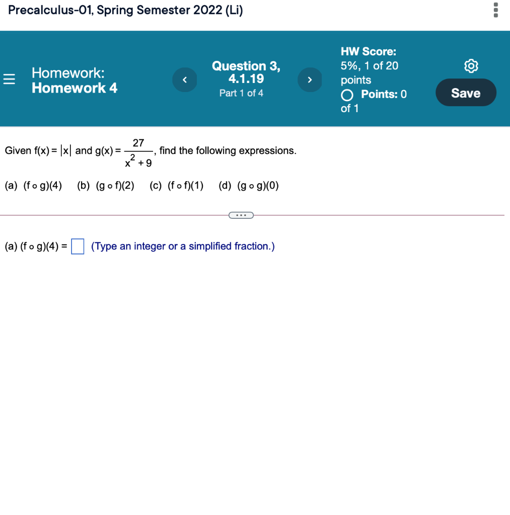 Solved Precalculus-01, Spring Semester 2022 (Li) Homework: | Chegg.com