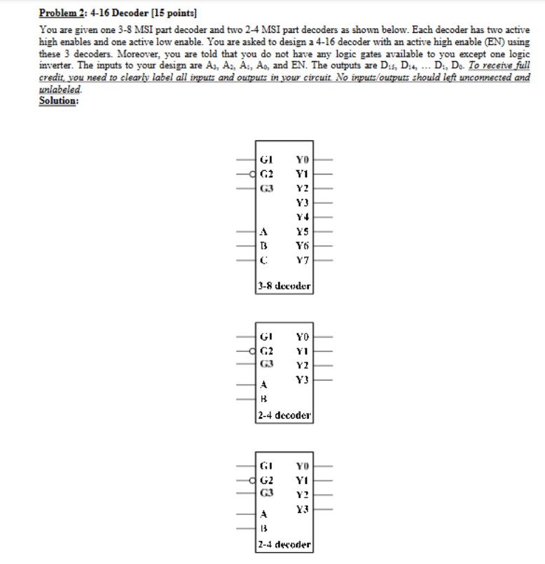 Solved Problem 2: 4-16 ﻿Decoder [15 ﻿points]You are given | Chegg.com