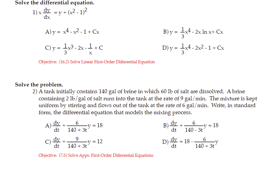 Solved Solve the differential equation. dy = y +(x2 - 1)2 dx | Chegg.com