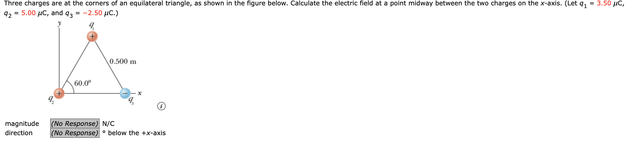 Solved Three charges are at the corners of an equilateral | Chegg.com