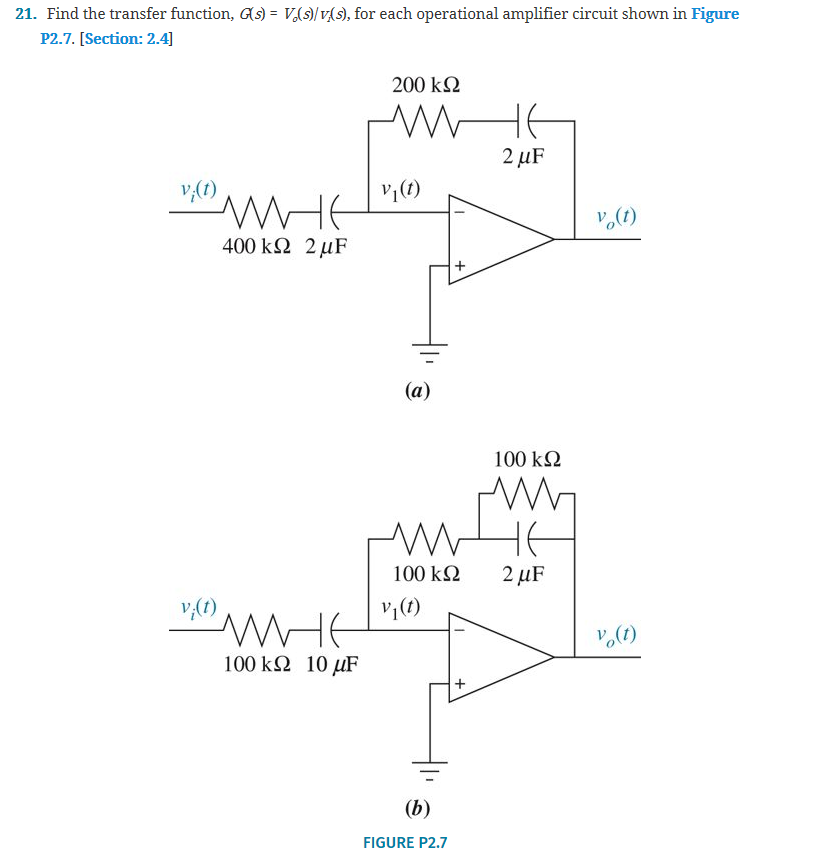 Solved 21 Find The Transfer Function G S V S V S Chegg Com