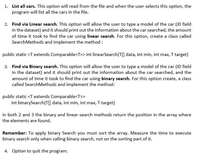 Java Program: How would I use search algorithm in | Chegg.com