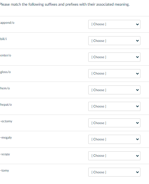 Solved Please match the following suffixes and prefixes with | Chegg.com