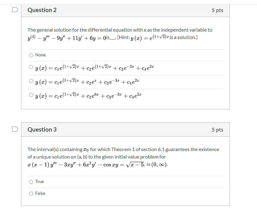 Solved Question 2 5 pts The general solution for the | Chegg.com