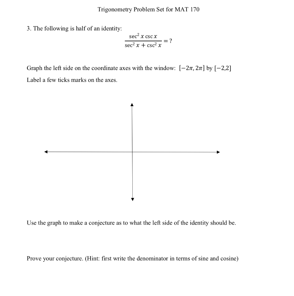 Solved Trigonometry Problem Set for MAT 170 3. The following | Chegg.com