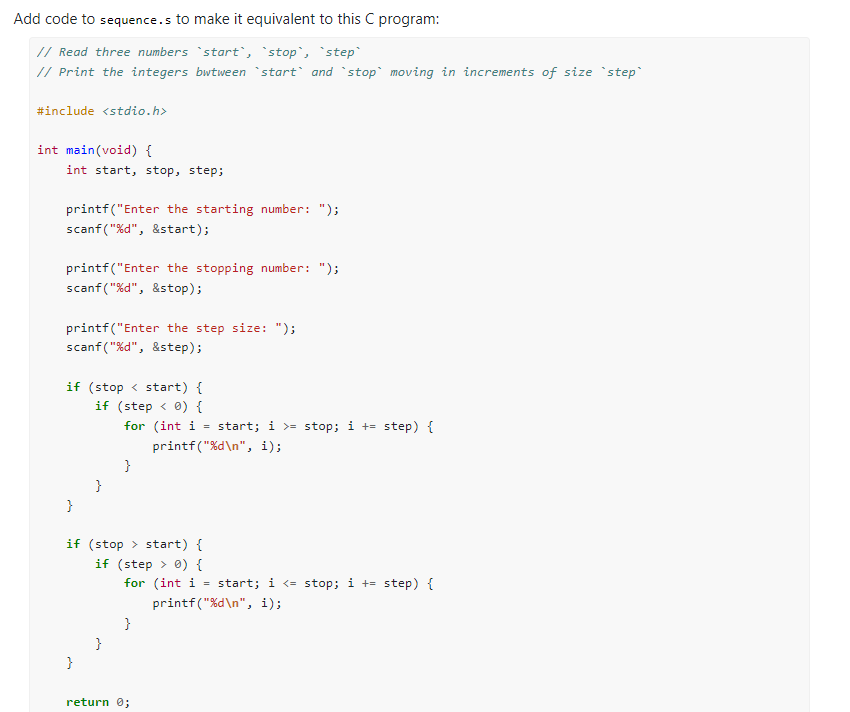 Solved Add code to sequence.s to make it equivalent to this | Chegg.com