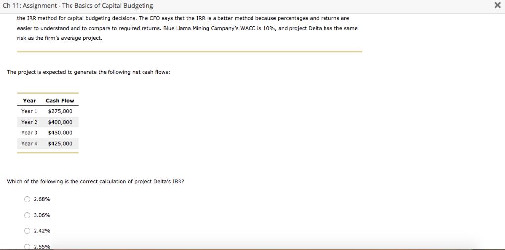 Solved Ch 11: Assignment- The Basics Of Capital Budgeting | Chegg.com