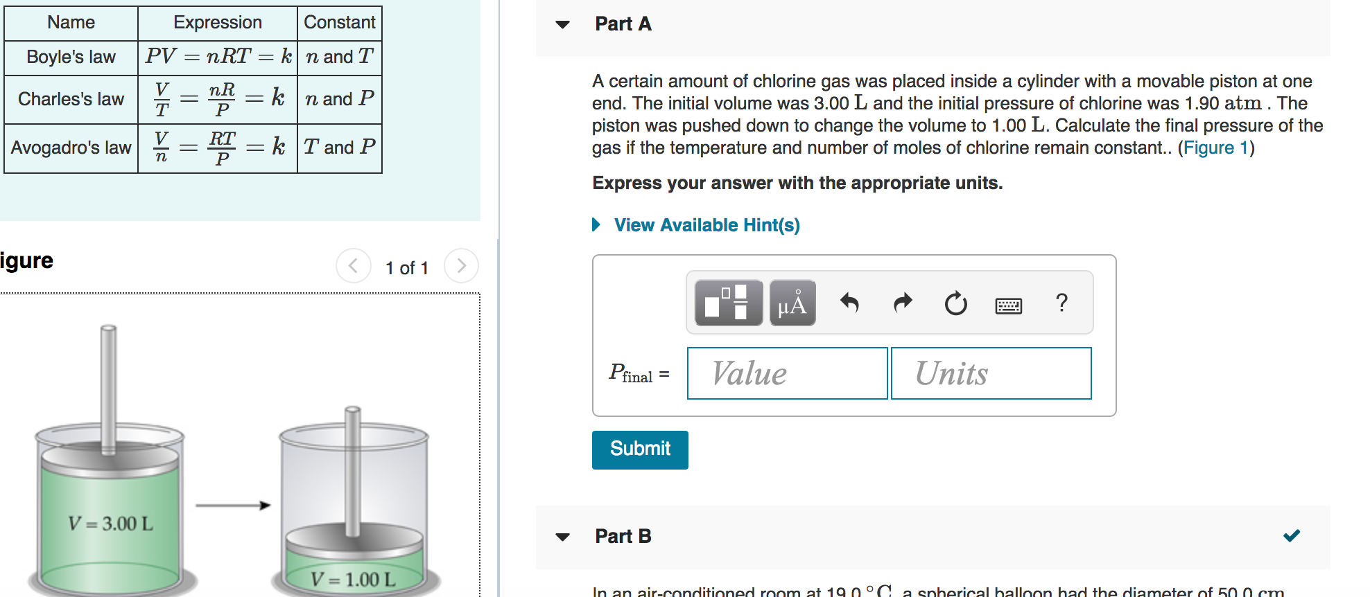 Solved 1. A certain amount of chlorine gas was placed inside