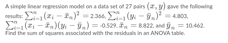 Solved A simple linear regression model on a data set of 27 | Chegg.com