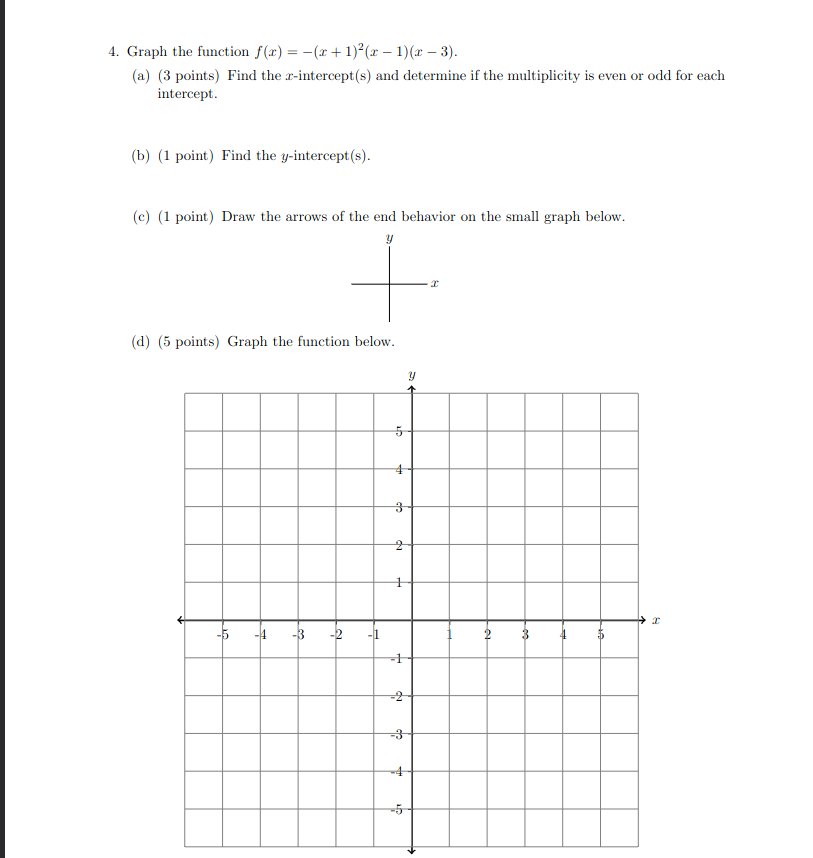 Solved Graph the function f(x)=-(x+1)2(x-1)(x-3).(a) (3 | Chegg.com