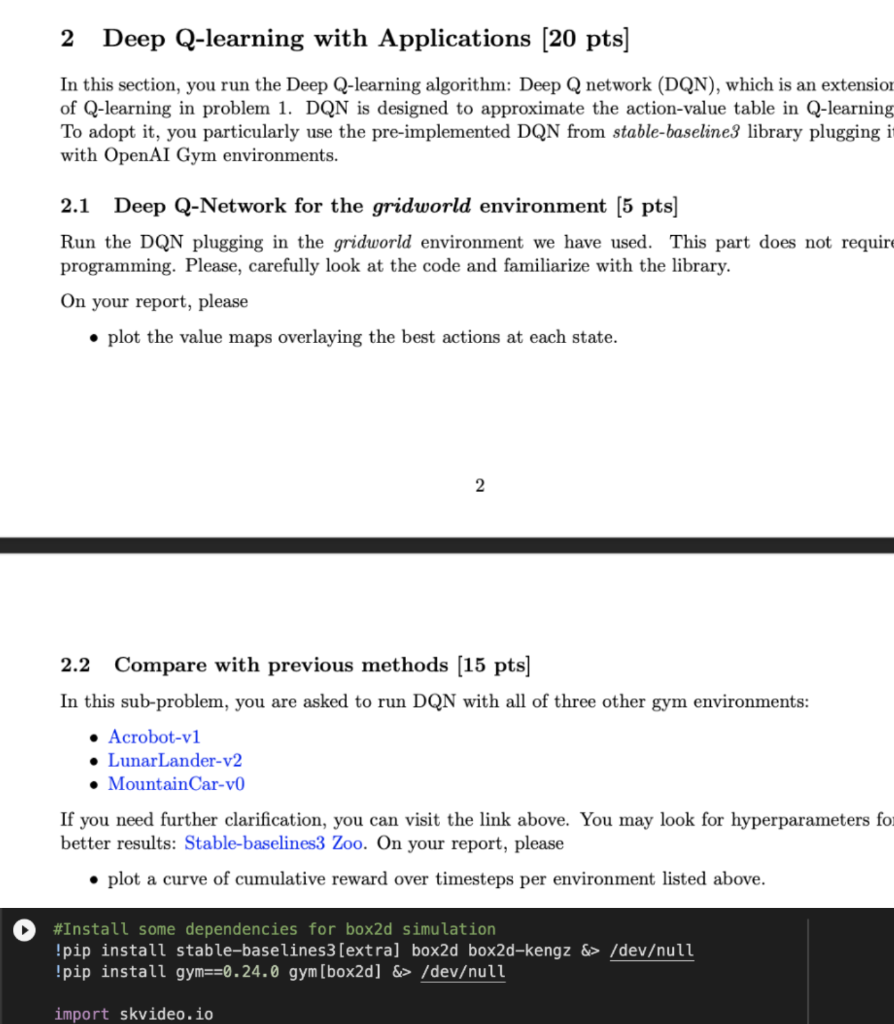 Solved 2 deep q learning with applications 20 pts in this chegg
