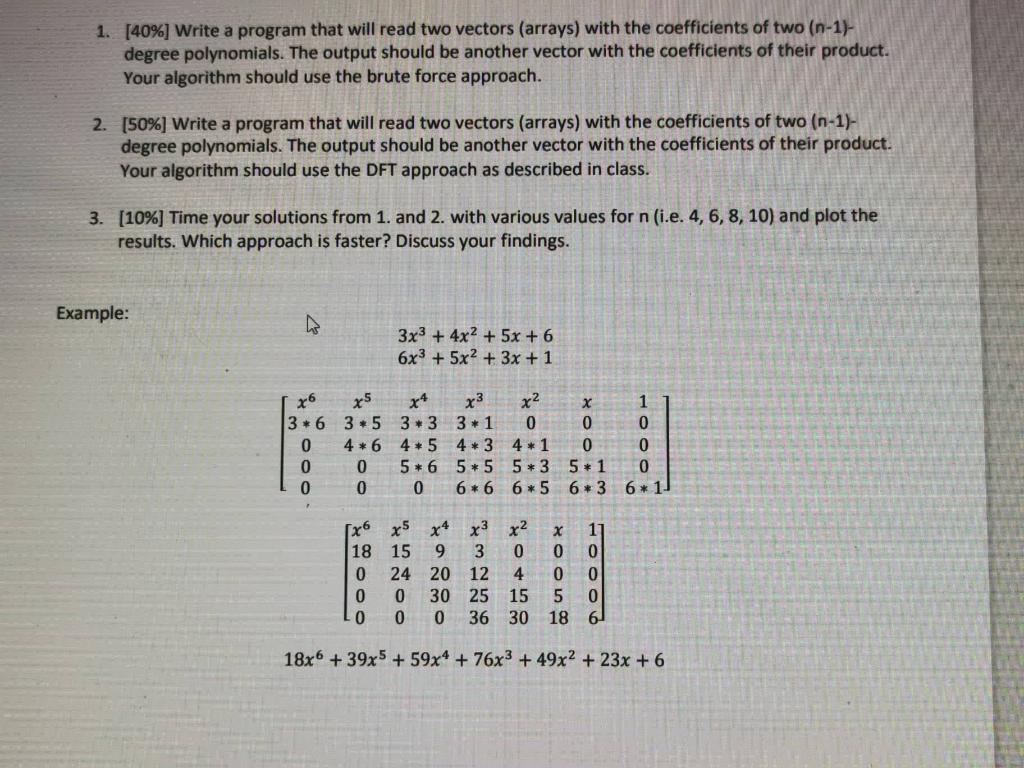 Solved 1. [40\%] Write a program that will read two vectors | Chegg.com