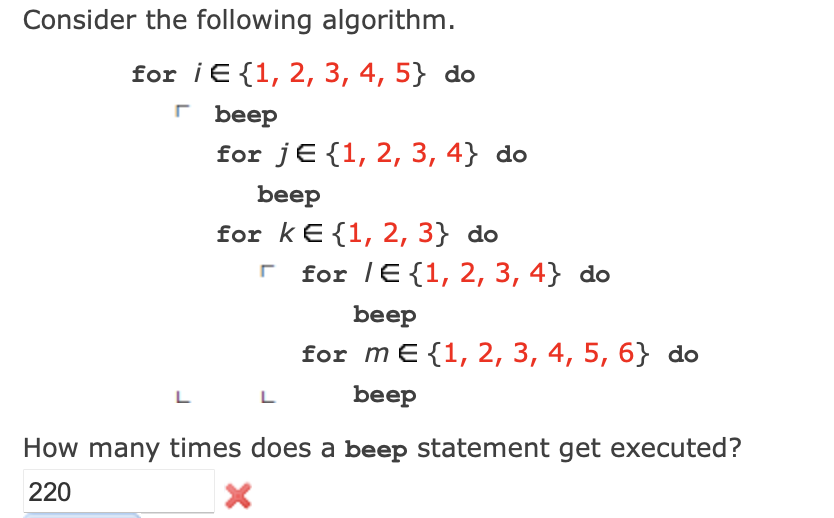 Solved Consider the following algorithm. for i∈{1,2,3,4,5} | Chegg.com