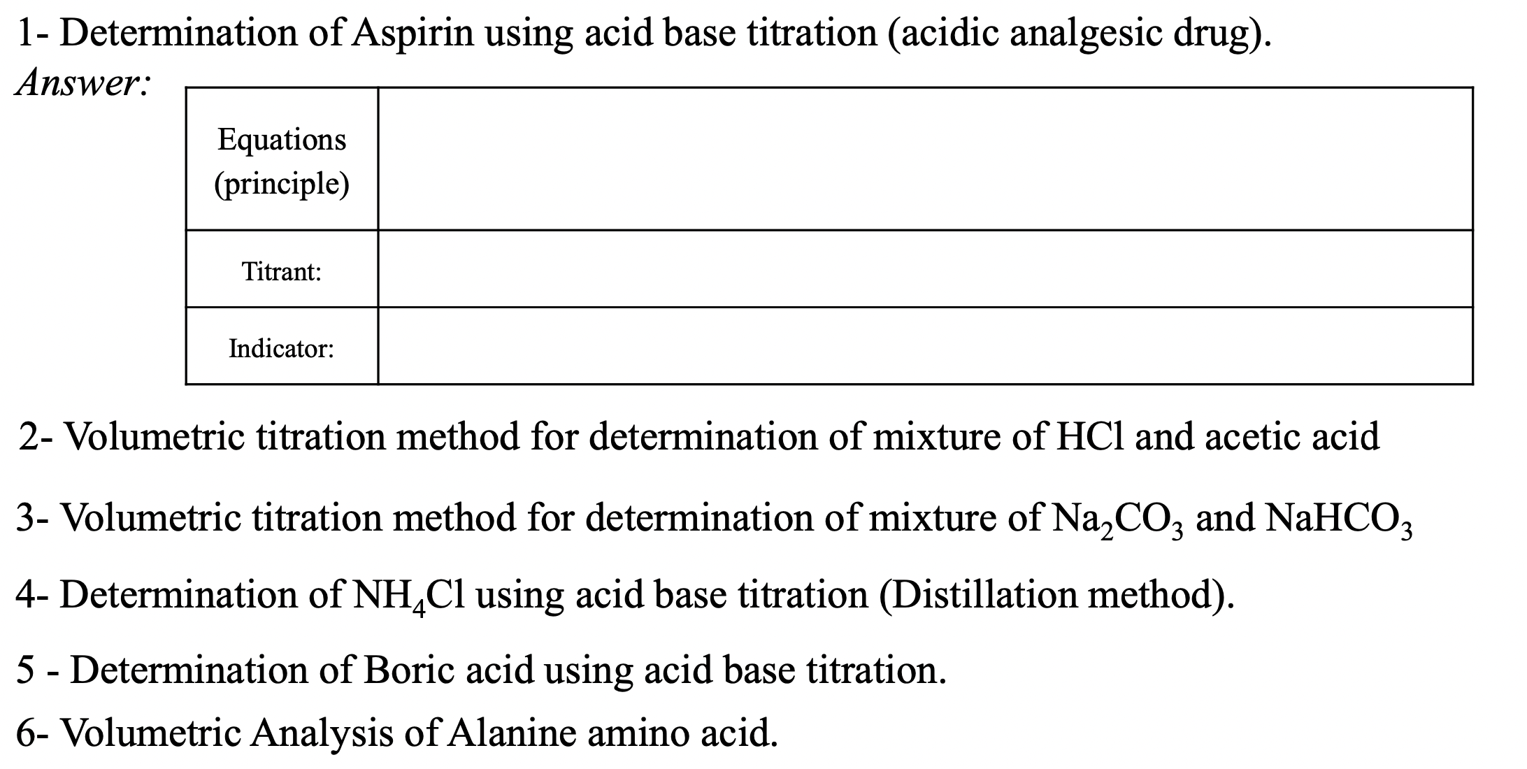 Solved 1 Determination of Aspirin using acid base titration