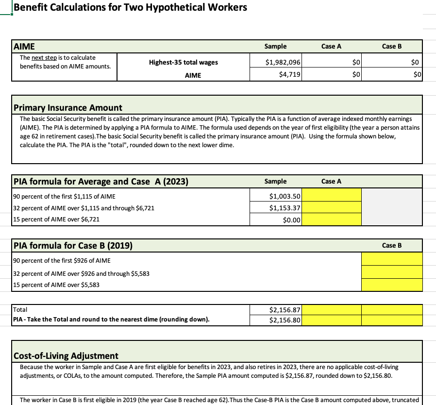 Calculating SocialSecurity Primary Insurance Amounts | Chegg.com
