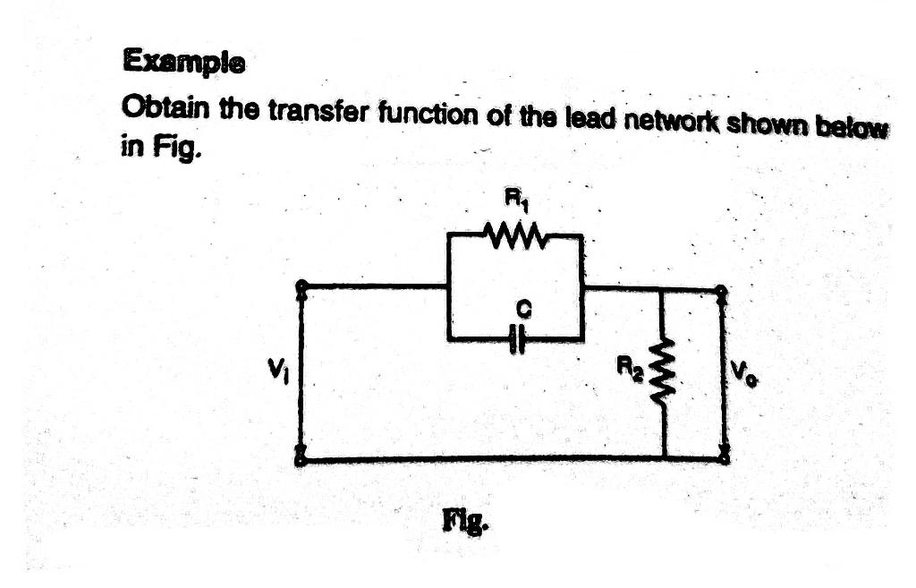 Solved Example Obtain the transfer function of the lead