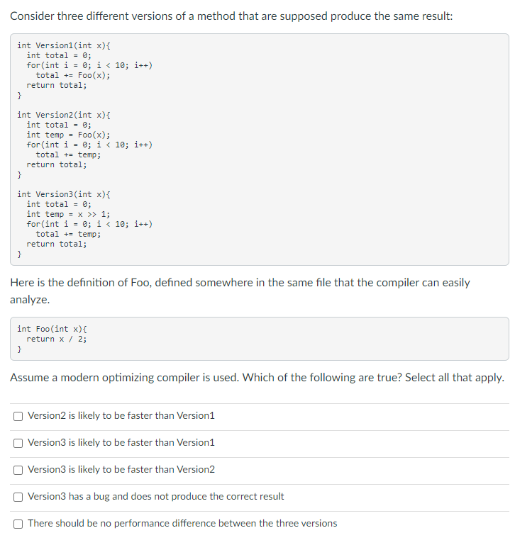 Solved Consider three different versions of a method that | Chegg.com