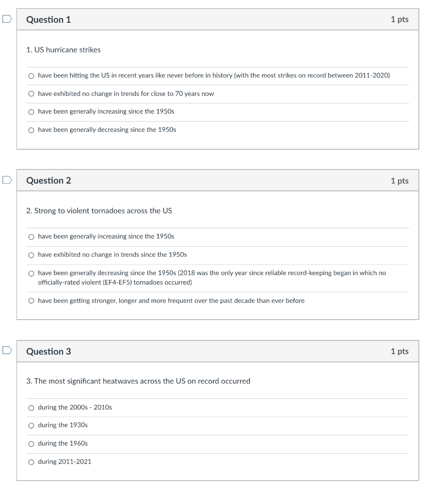 Solved Question 1 1 Pts 1. Us Hurricane Strikes O Have Been 