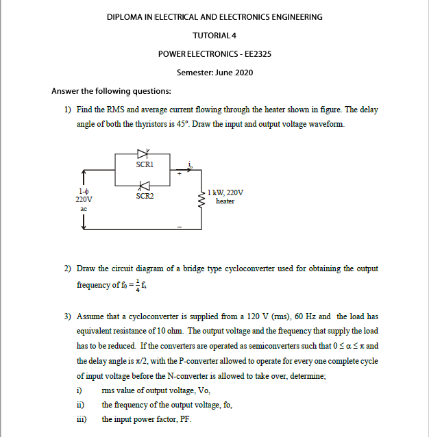 Solved Diploma In Electrical And Electronics Engineering Chegg Com