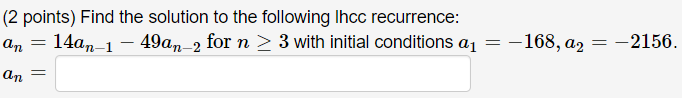 Solved (1 point) Find the solution to the following Ihcc | Chegg.com