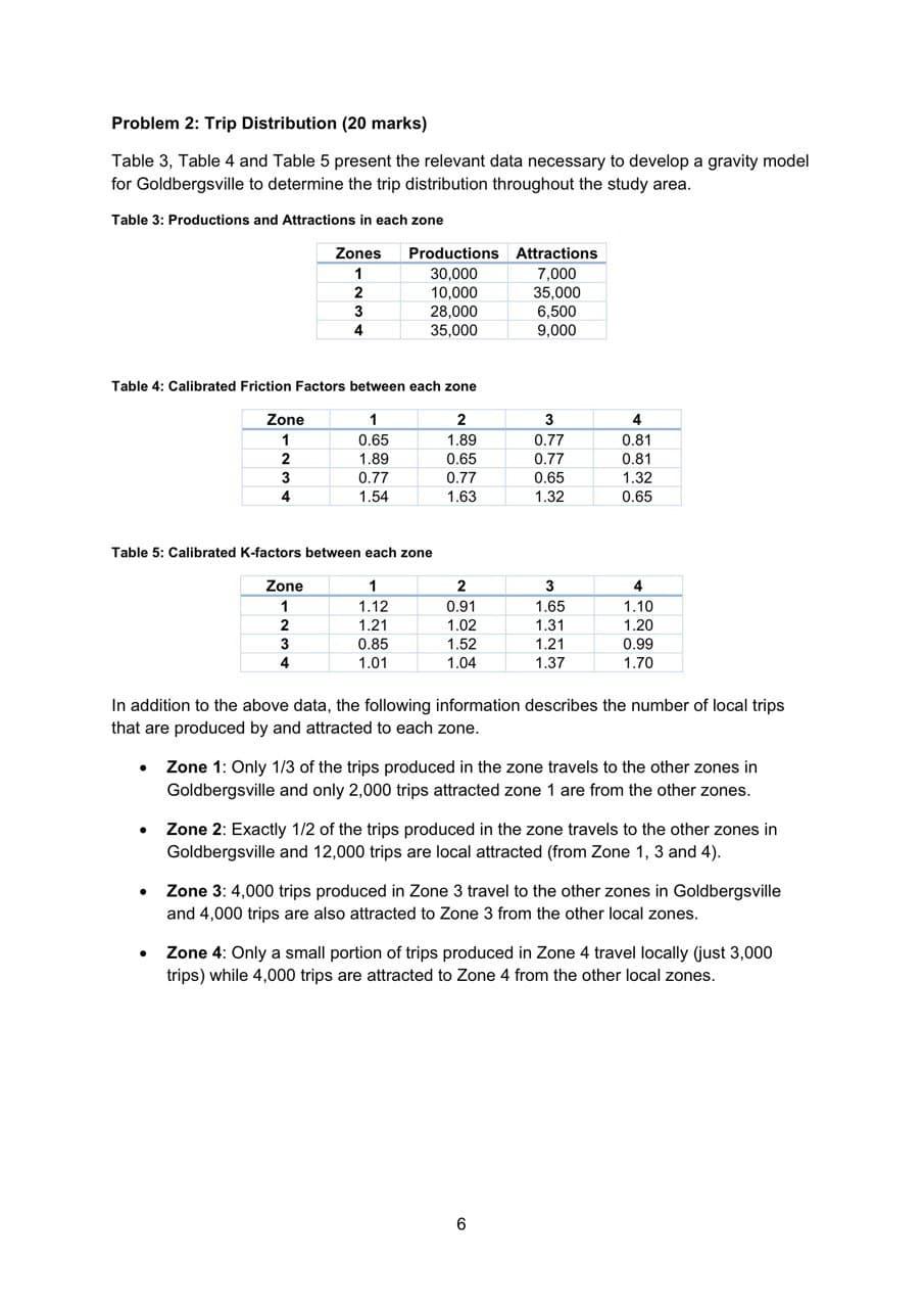 Solved Problem 2: Trip Distribution (20 marks) Table 3, | Chegg.com