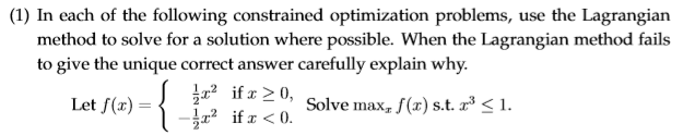 Solved (1) In each of the following constrained optimization | Chegg.com