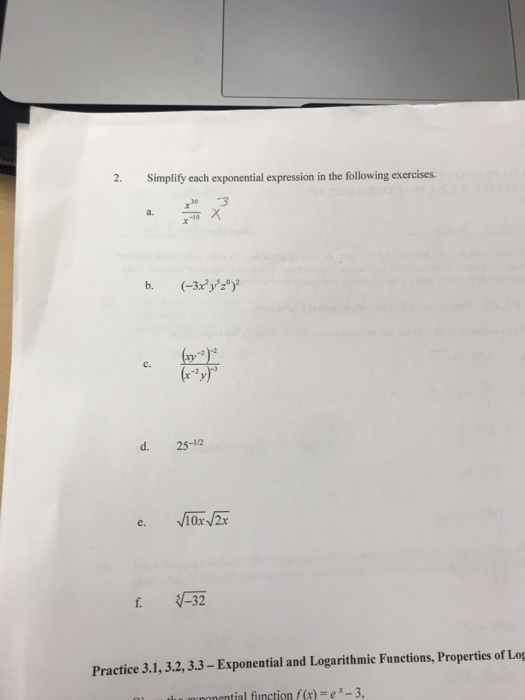 Solved 2. Simplify each exponential expression in the | Chegg.com