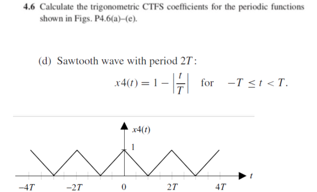 Solved 4.6 Calculate the trigonometric CTFS coefficients for | Chegg.com