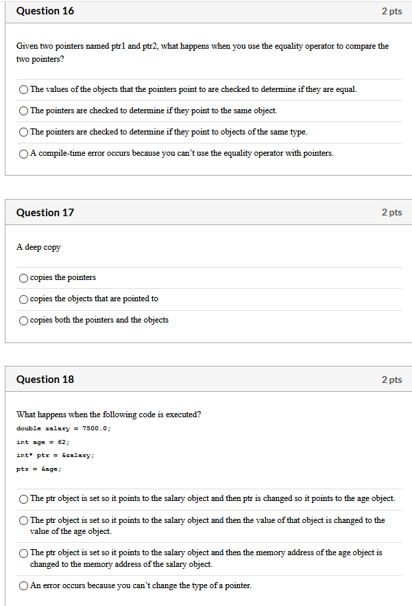 Solved Question 16 2 pts Given two pointers named ptr and | Chegg.com