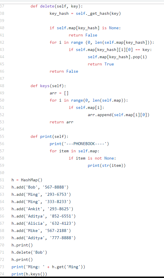 Create a HashTable in Python, to insert key,value | Chegg.com