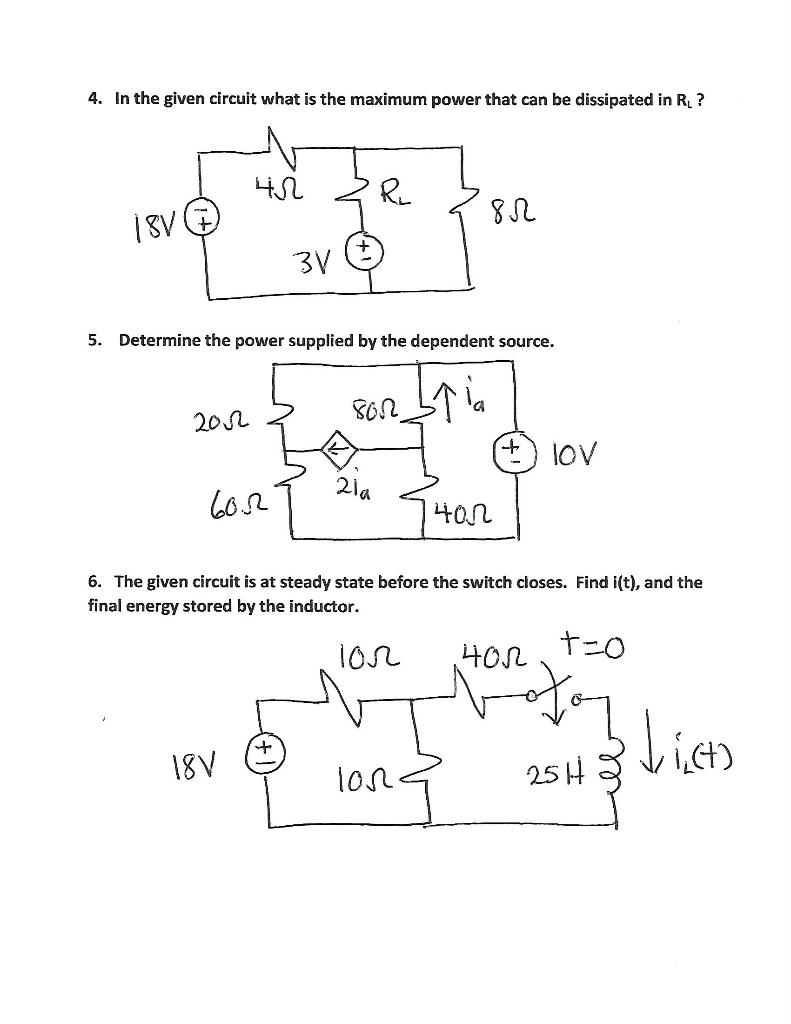 Solved 4. In the given circuit what is the maximum power | Chegg.com