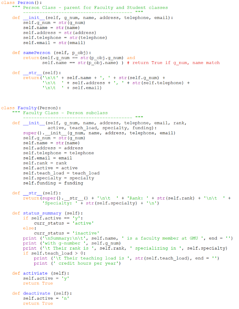 Solved For Python 3.7+. Instructions: Three classes from a | Chegg.com
