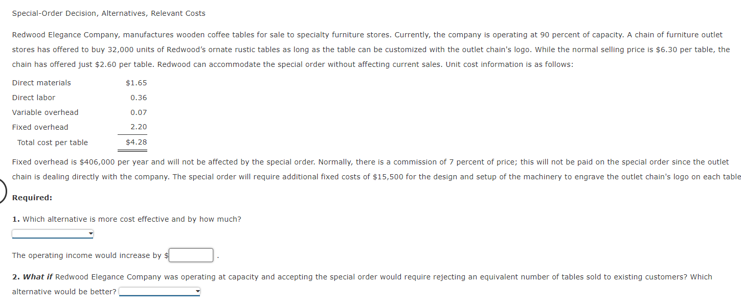 Solved Special-Order Decision, Alternatives, Relevant Costs | Chegg.com