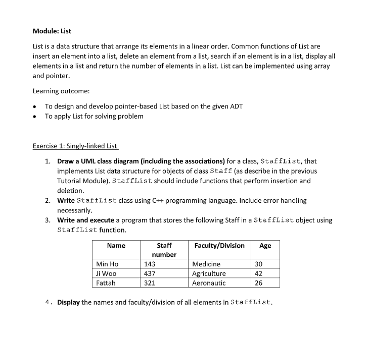 Module: List List is a data structure that arrange | Chegg.com