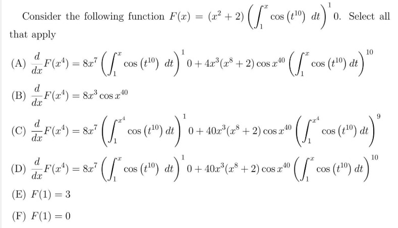 Solved 0. Select all Consider the following function F(x) = | Chegg.com