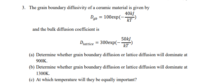 Solved 3. The grain boundary diffusivity of a ceramic | Chegg.com