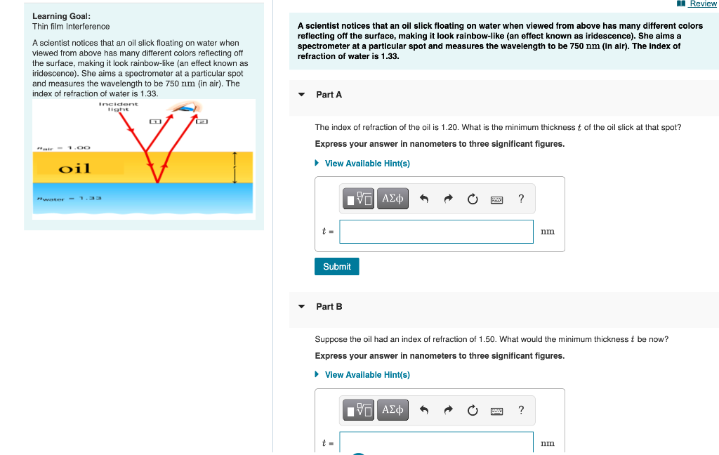 Solved 1 Review Learning Goal: Thin film Interference A | Chegg.com