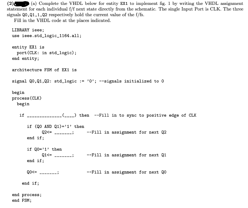 (2) (a) Complete the VHDL below for entity EX1 to | Chegg.com